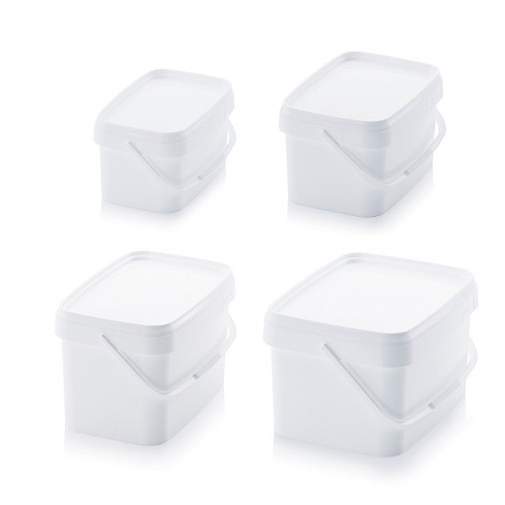 Plastic square bucket with sealable lid for food storage